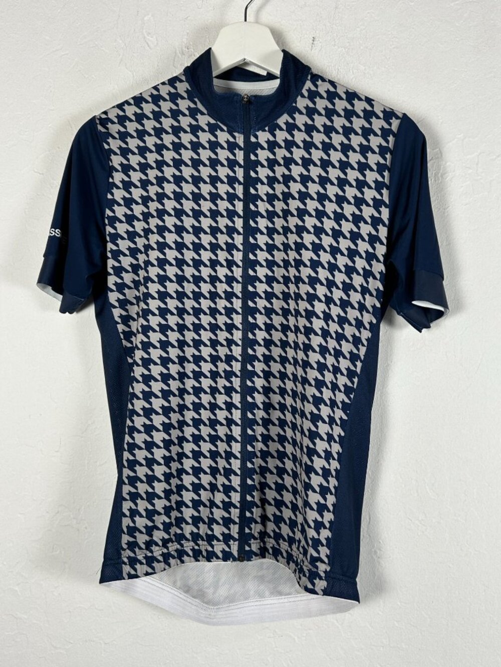 La Passione Mens Houndstooth Cycling Jersey Short Sleeve Navy/Gray Size M Full Z